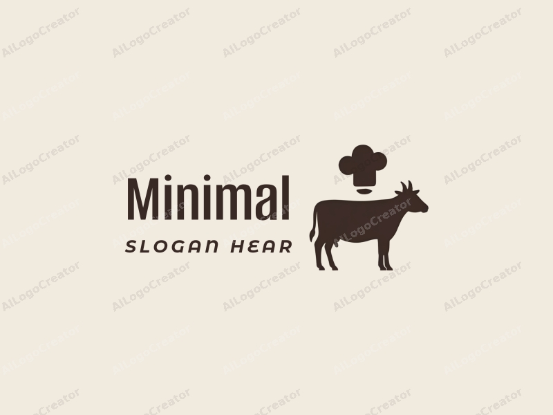 minimalist design features a stylized chef silhouette and a simple cow icon, combined with a clean background and a tag style approach.