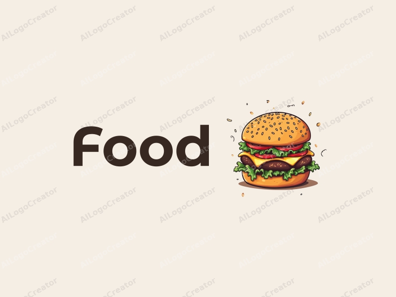 a modern design featuring a colorful burger illustration with playful doodles of various food items, combined with a clean background.