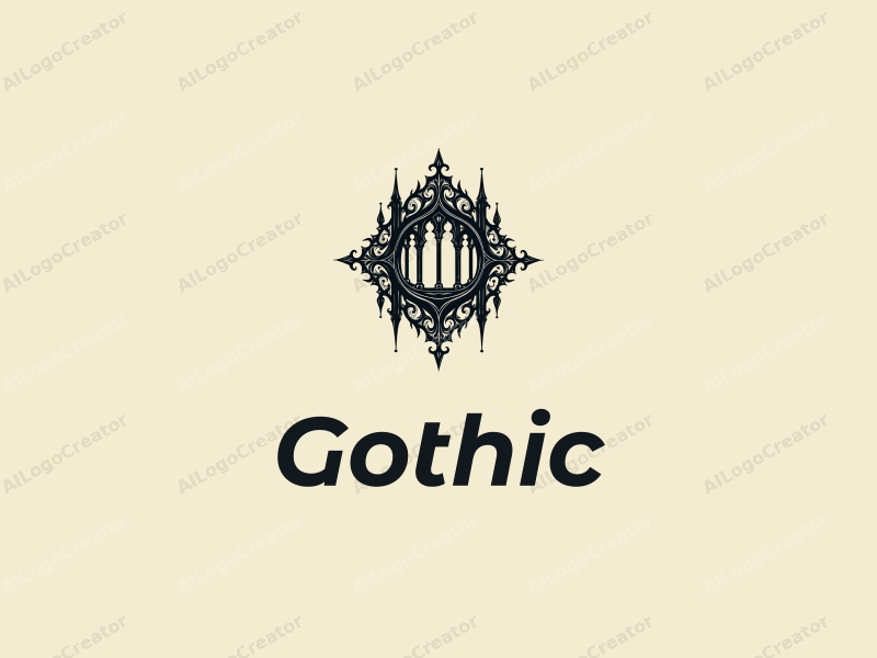 Gothic design features intricate pointed arches, flowing robes, and a dark, elegant aesthetic combined with a clean background.