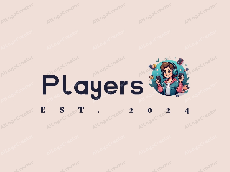 playful design features vibrant colors, stylized game characters and players, integrated with headphones and mobile devices, combined with a clean background.