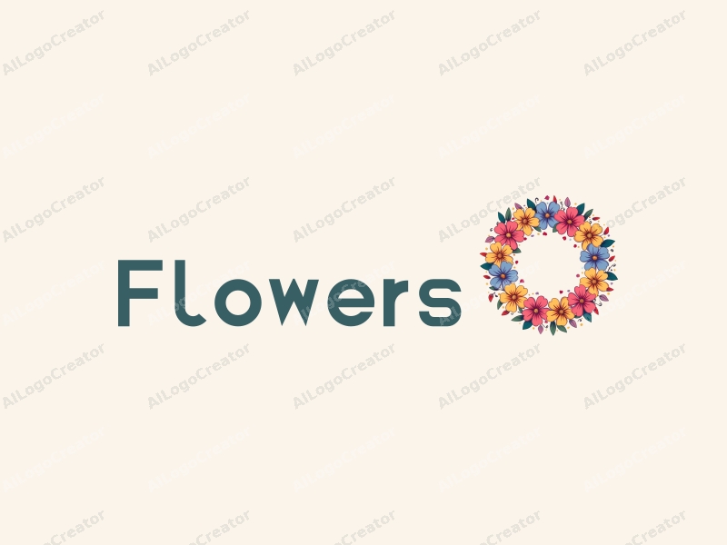 playful design features vibrant flowers and petals arranged in a circular wreath, intertwined with colorful ribbons, combined with a clean background.