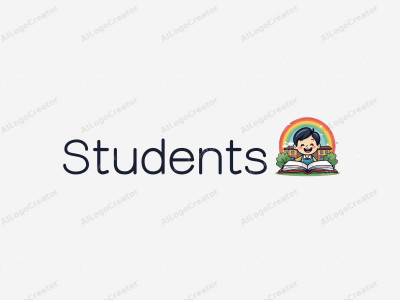 playful design features a cheerful student character, a stylized school building, an open book, and a vibrant rainbow, combined with a clean background.