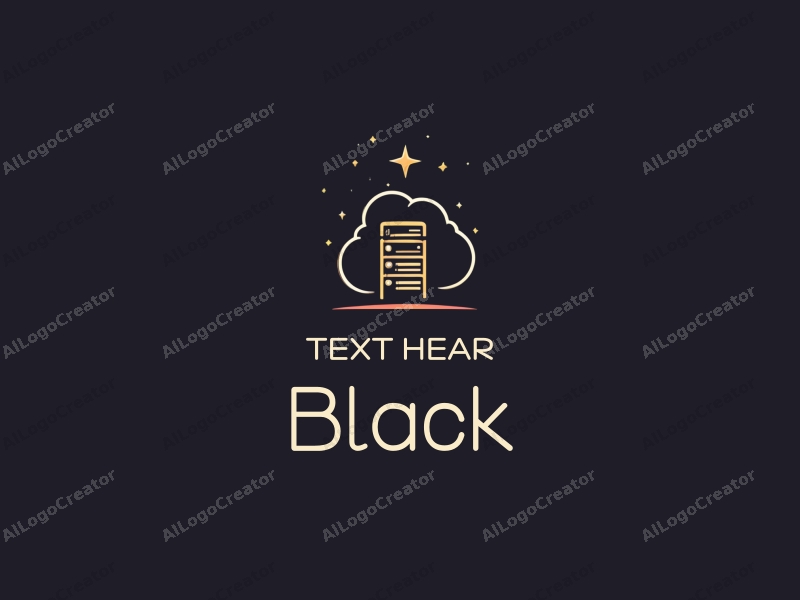 minimalist design features a cloud server silhouette against a bright starry sky, with a clean black background, emphasizing simplicity and elegance.