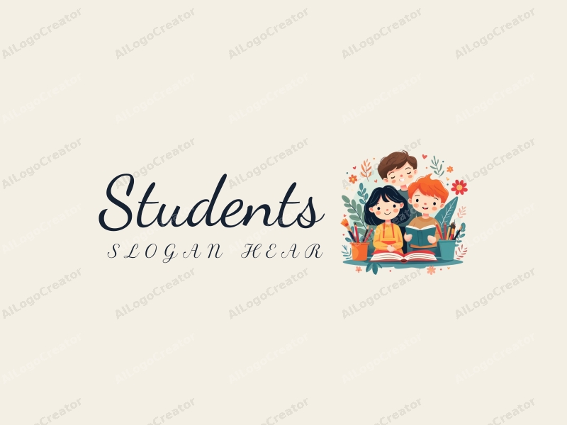 playful design features vibrant colors, stylized students and school elements, along with books and paintbrushes, combined with a clean and harmonious background.