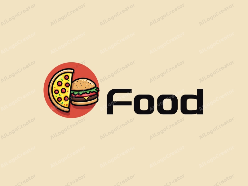 a modern design featuring a vibrant and colorful representation of a pizza and a burger, combined with a clean background and a harmonious layout.