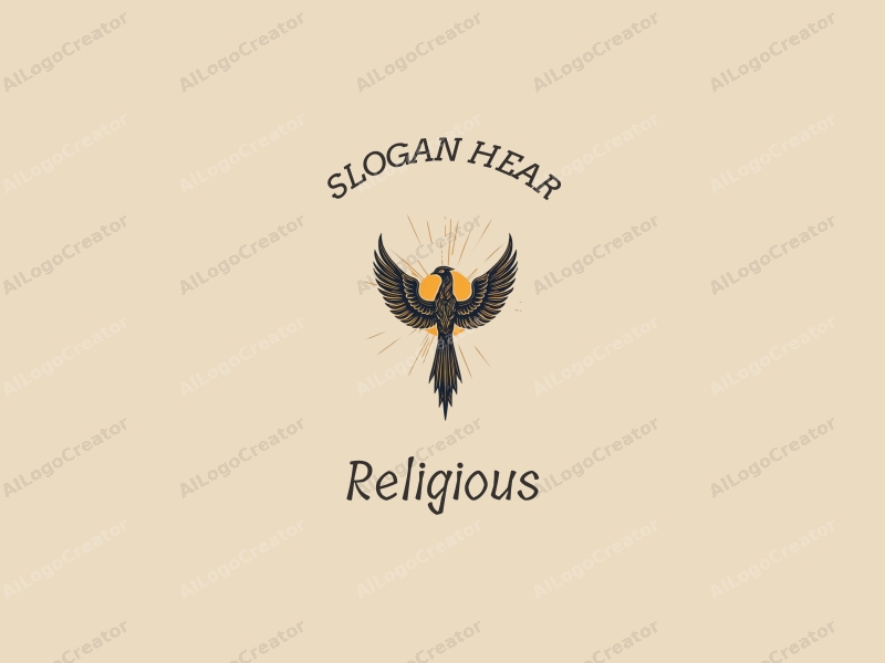 vintage design features a prominent cross surrounded by rays of light and a stylized phoenix, all rendered in gold, combined with a clean background.