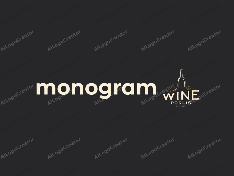 modern design features stylized letters, a sleek wine bottle, and a mill silhouette combined with a clean black background.