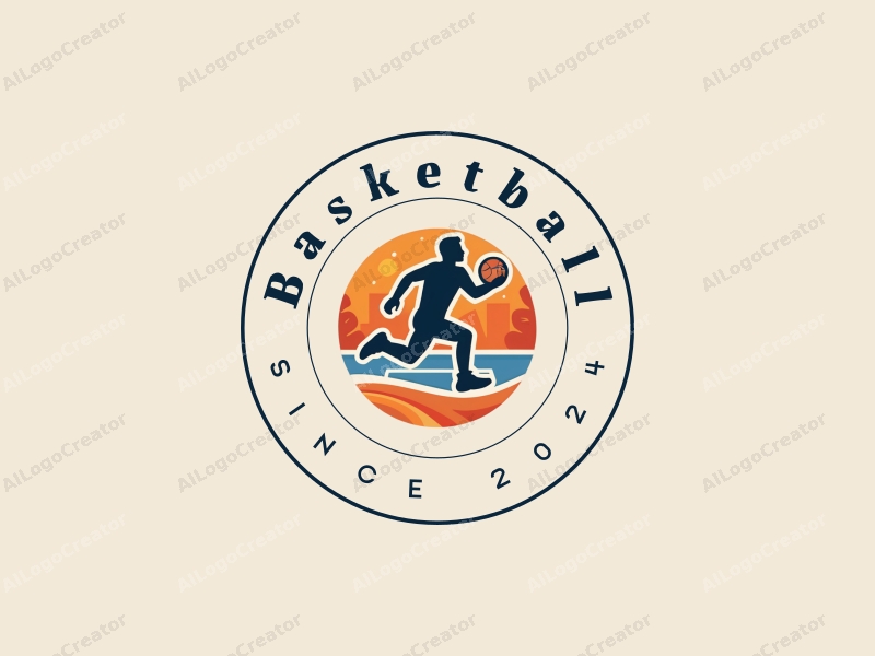 playful design features a stylized basketball, an athlete in motion, and a basketball court background combined with a clean and simple layout.