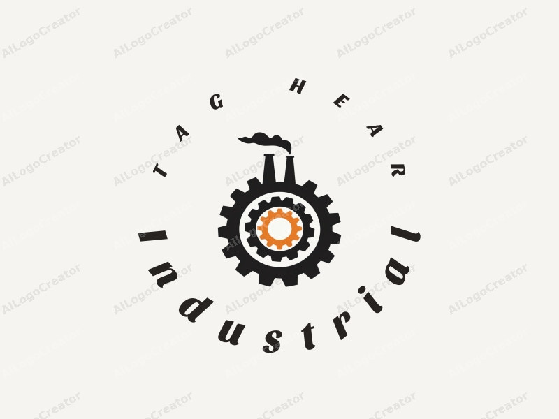 modern design features a stylized factory silhouette, intersecting gears, and an abstract representation of an intersection, combined with a clean background.