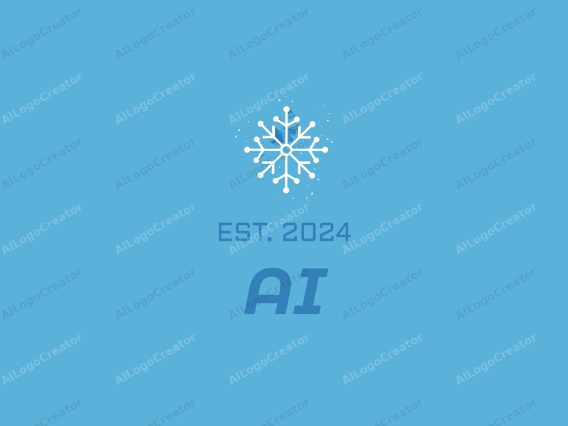 a modern design featuring abstract representations of intelligence and algorithms intertwined with snowflakes and linear patterns, set against a clean blue background.