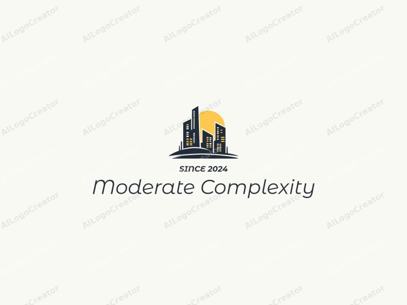 modern minimalist design features simple geometric shapes representing buildings and construction sites, combined with a clean background and a harmonious layout.