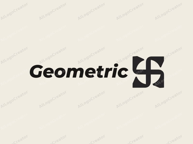 geometric design features a combination of square and circular shapes, stylized icons, and letters, with a clean black and white color scheme, creating a harmonious and minimalistic composition.