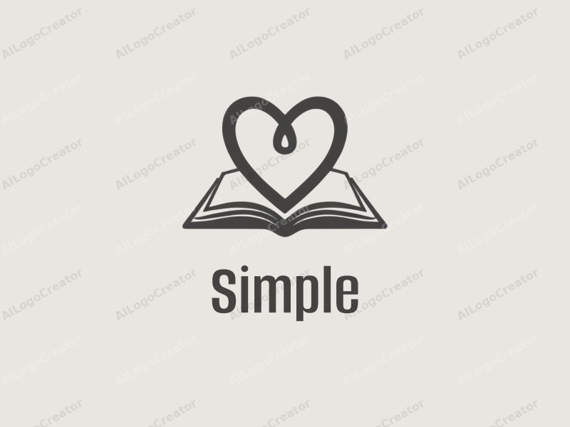 minimalist design features a heart shape intertwined with an open book, using a clean and simple composition with a white and gray color palette.