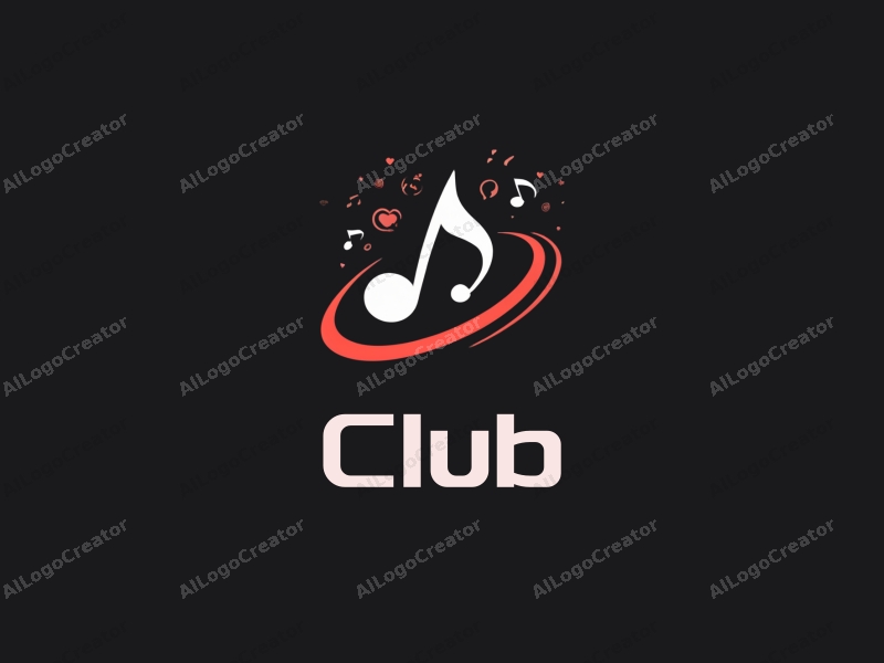 a modern design featuring a stylized club silhouette, intertwined musical notes and speech bubbles, combined with a clean black background.