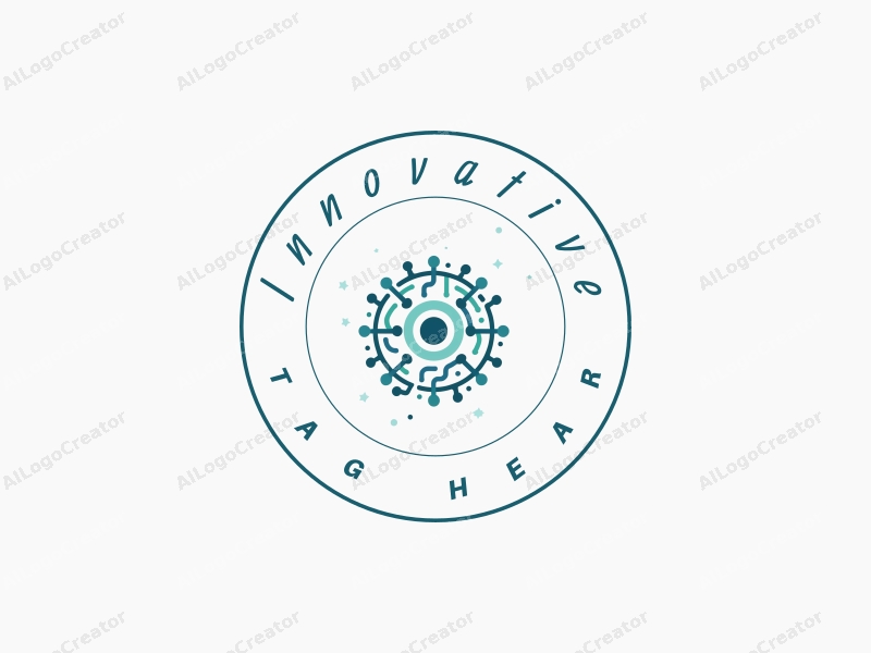 a modern minimalist design featuring circuit patterns and planetary shapes, incorporating blue and green colors, emphasizing innovation and a futuristic approach with a clean background.