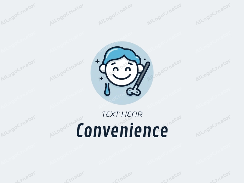 a modern minimalist design featuring practical tools, a smiling face, and a clean background with blue and gray color scheme.