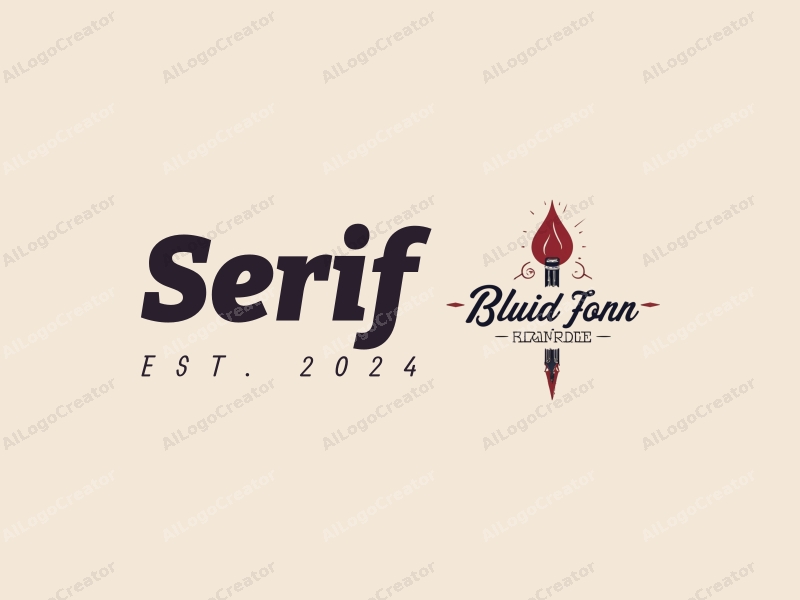 vintage design features elegant serif fonts, a stylized blood drop, and a pen tip, combined with a clean background.