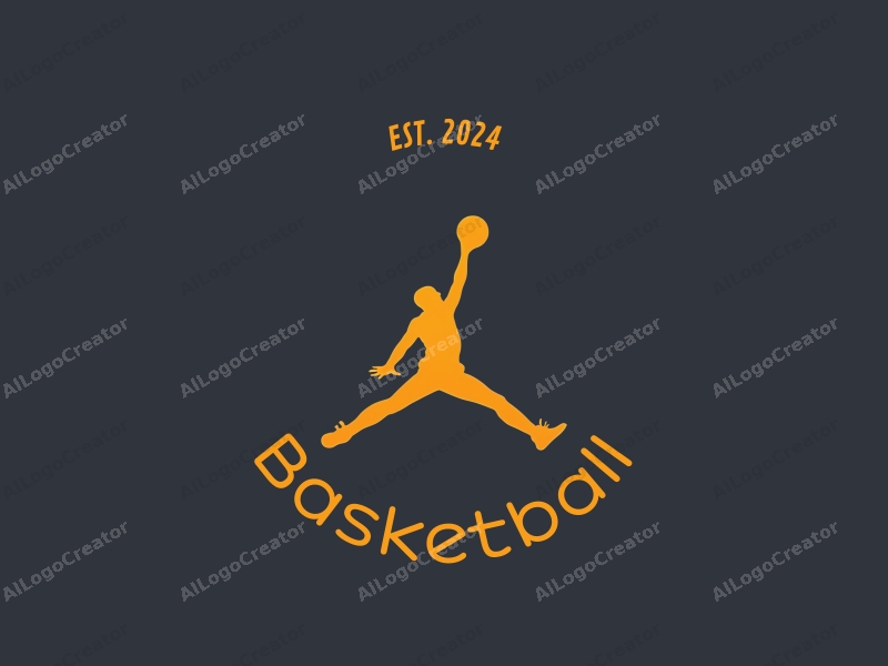 playful design features a dynamic silhouette of a jumping athlete with a basketball, incorporating bold orange tones and a clean background for a vibrant and energetic feel.