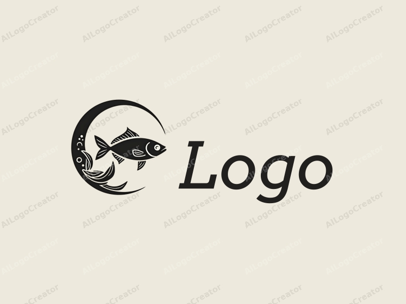 modern design features a stylized fish intertwined with a crescent moon, utilizing a minimalist approach combined with a clean background.