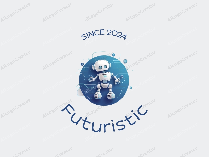 a modern design featuring a stylized robot intertwined with flowing data streams, utilizing a silver and blue color palette, combined with a clean and minimalistic background.