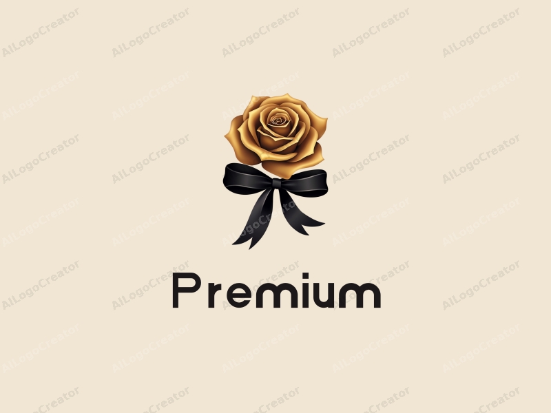 a modern design featuring a luxurious golden rose intertwined with a sleek black ribbon, emphasizing high-end quality and elegance, set against a clean background.