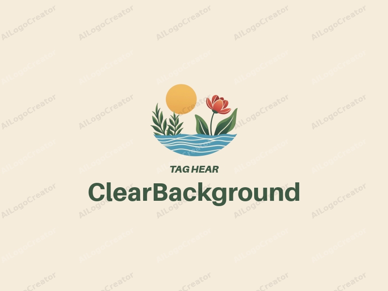 minimalist design features a serene background with clear water waves, spring motifs like blooming flowers and gentle ripples, combined with a clean and airy composition.