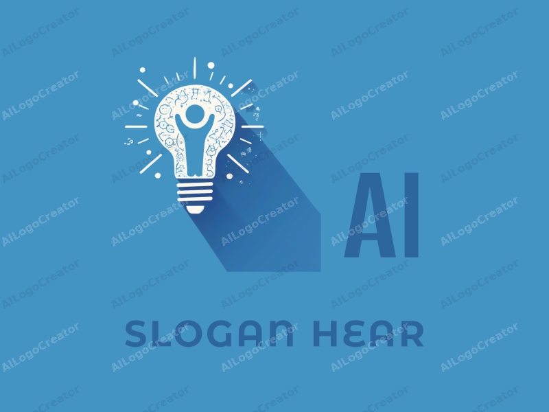 modern design features a stylized light bulb representing innovation, a human figure symbolizing intelligence, and abstract algorithm patterns combined with a clean blue background.