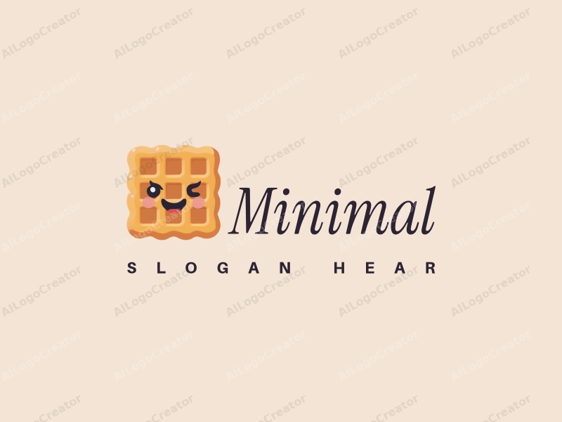 minimalist design features a stylized waffle with a smiling face, combined with a clean background and a tag style approach.