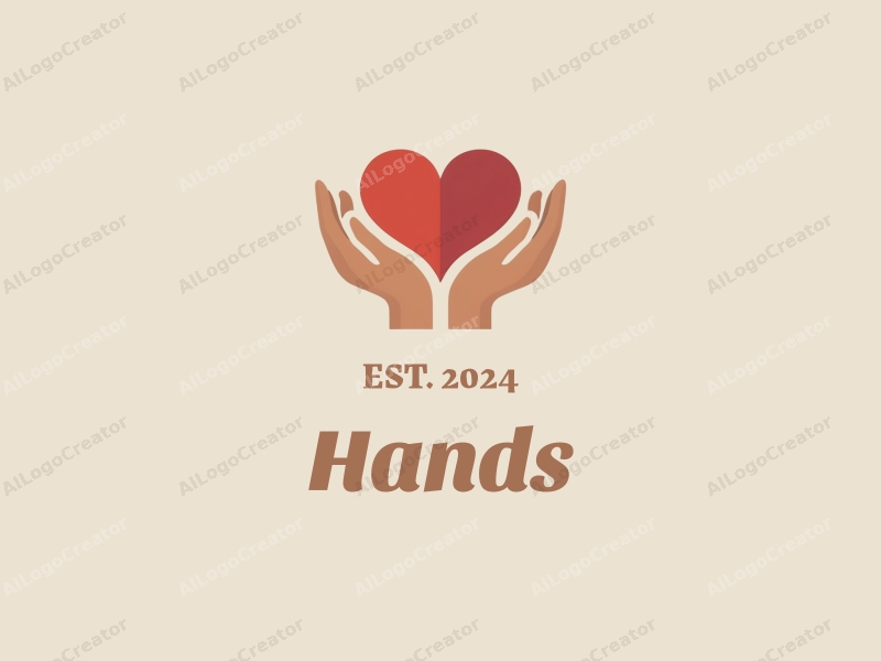 a modern design featuring a stylized hand holding a heart, with a clean background and a focus on skin tone, creating a harmonious and simple composition.