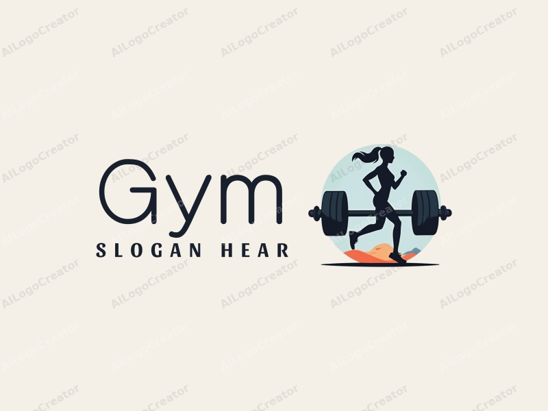 modern design features a stylized dumbbell and a dynamic runner silhouette, combined with a clean background and a harmonious layout.