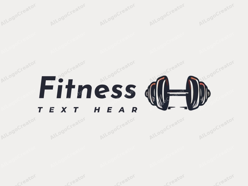 modern design features a stylized dumbbell and running shoes, combined with a clean background and a minimalist approach.