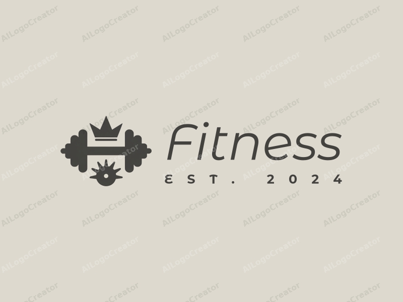 a modern design featuring a stylized dumbbell and a crown, combined with fitness elements, set against a clean background in green tones.