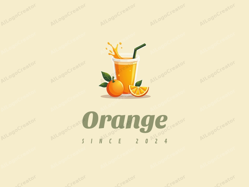 playful design features a vibrant orange, a stylized juice splash, and a cheerful drink cup, combined with a clean background.