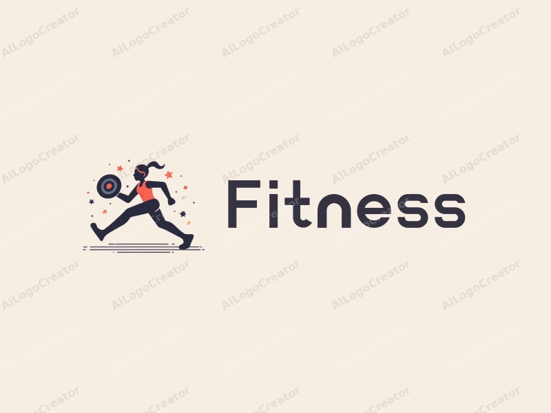 a modern design featuring a stylized dumbbell and a dynamic running figure, combined with a clean background and a harmonious layout.