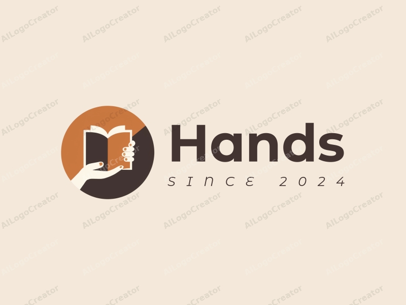 modern design features a stylized hand holding a book, combined with another hand gripping, all presented against a clean background with skin tone accents.