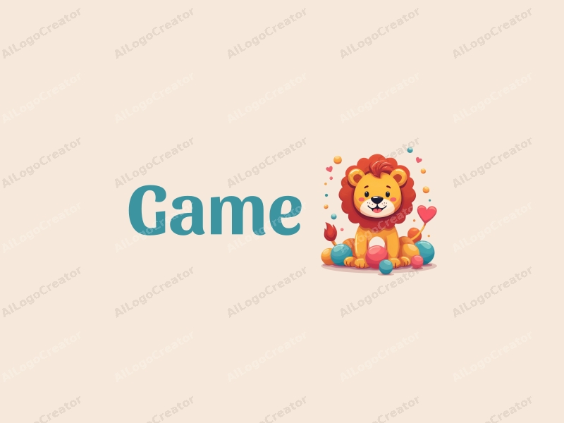 playful design features a stylized lion interacting with vibrant colorful balls, using a simple and clean composition that emphasizes fun and creativity.