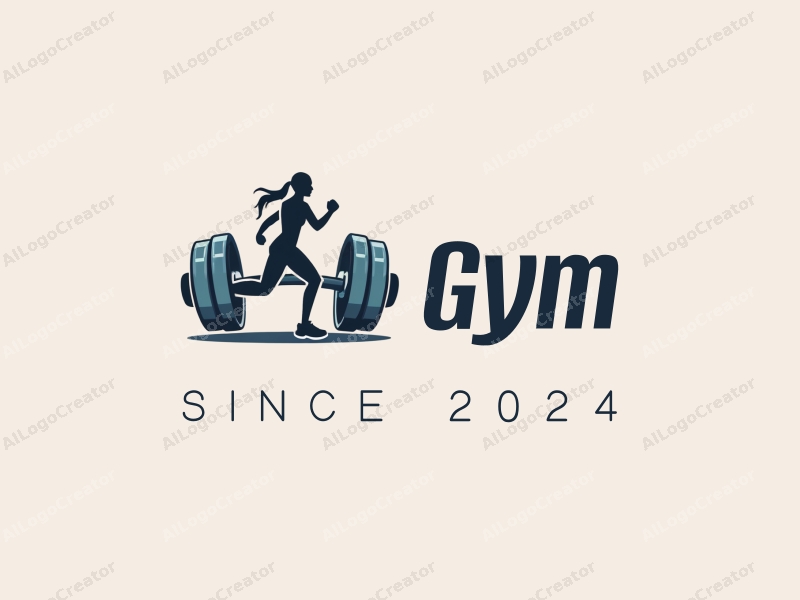 modern design features a stylized dumbbell and a dynamic runner silhouette, combined with a clean background and a harmonious layout.