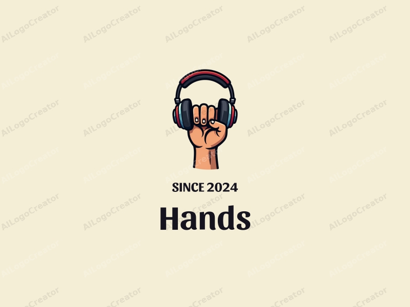 a modern design featuring a hand holding headphones with racing elements, incorporating skin tone colors, combined with a clean background.