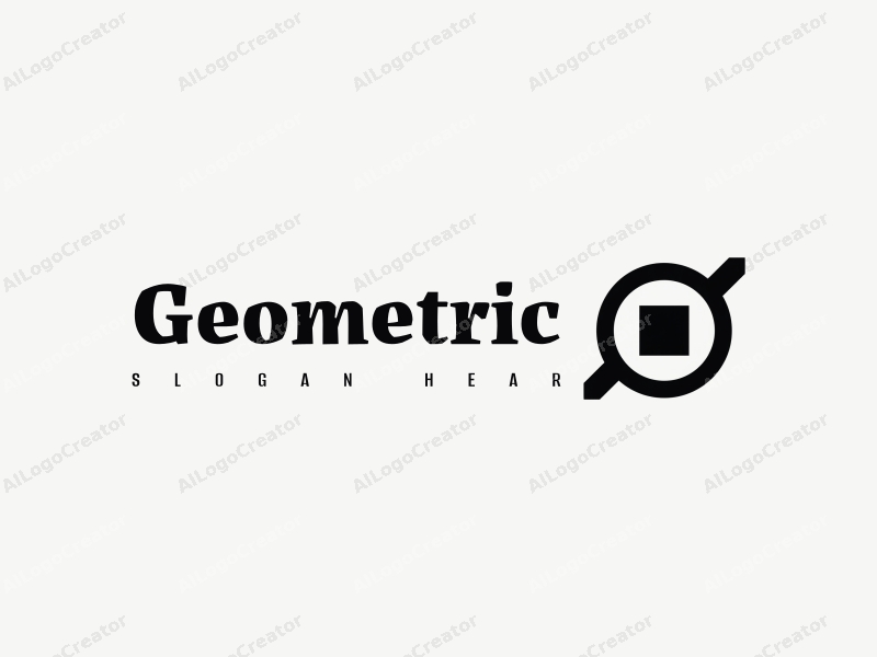 geometric design features a combination of squares and circles, incorporating boxes and rings, with a clean and minimalistic approach on a black and white background.