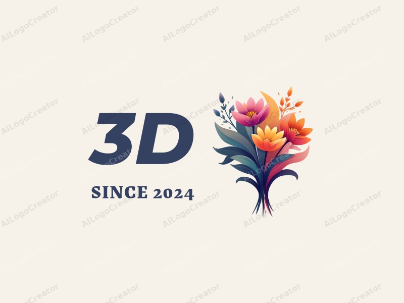 a modern design featuring a vibrant bouquet intertwined with dynamic elements representing time, utilizing a 3D approach combined with a clean background.