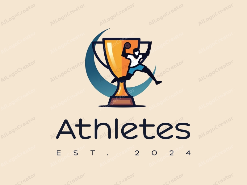 modern design features a dynamic athlete in motion, a stylized ball, and a trophy, combined with a clean background and a harmonious composition.