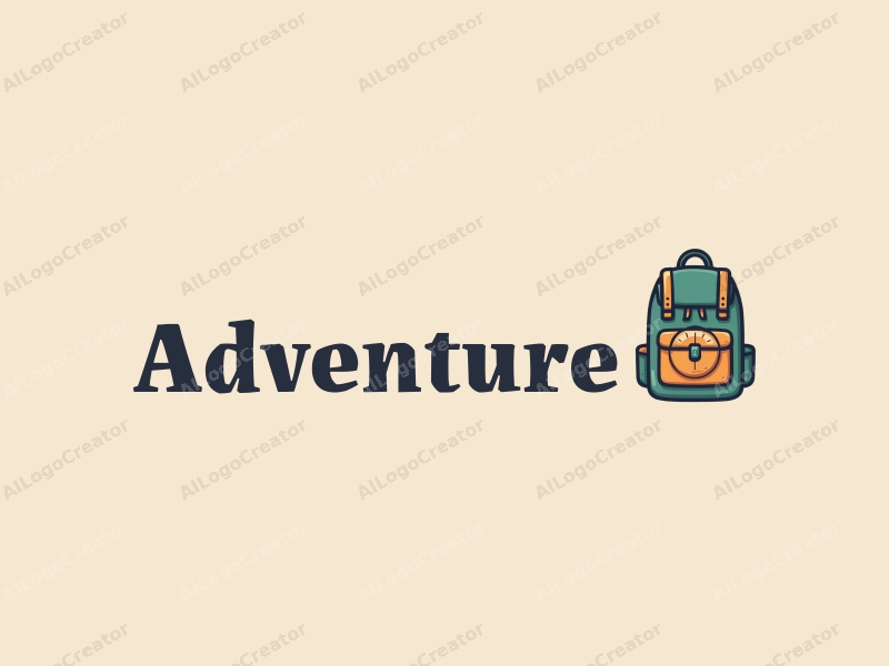 playful design features a stylized compass and backpack, symbolizing adventure and exploration, combined with a clean background.