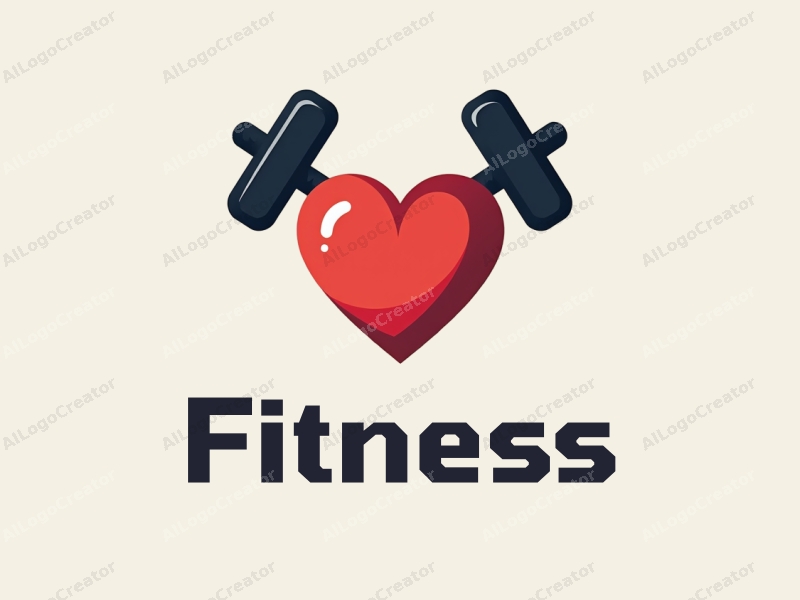 modern design features a stylized heart and dumbbells, combined with a clean background and a focus on fitness and movement.