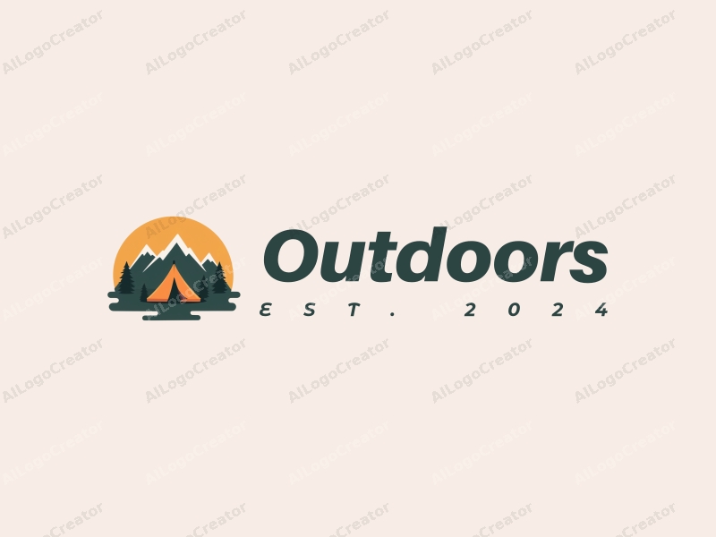 a modern design featuring a stylized camping tent and a mountain range, combined with a clean background and a harmonious composition.