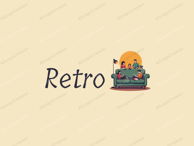 vintage design features a retro sofa and a retro poster, combined with books and students, set against a clean background.