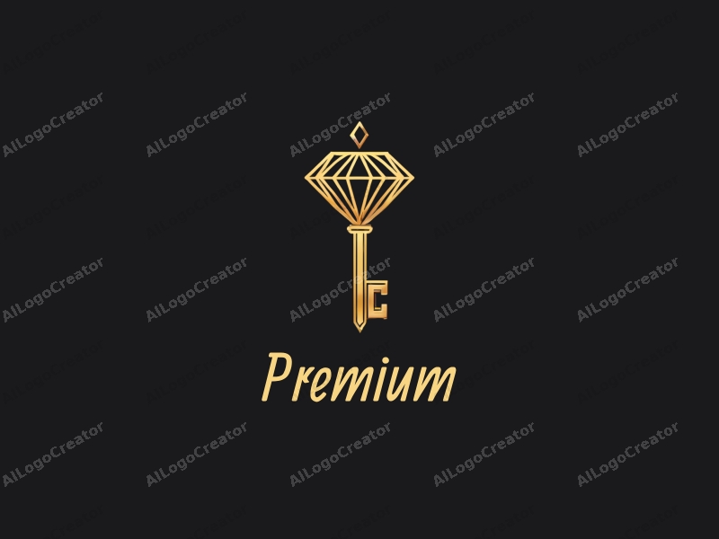 a modern design featuring a golden key intertwined with a diamond, showcasing luxury and elegance, combined with a clean black background.