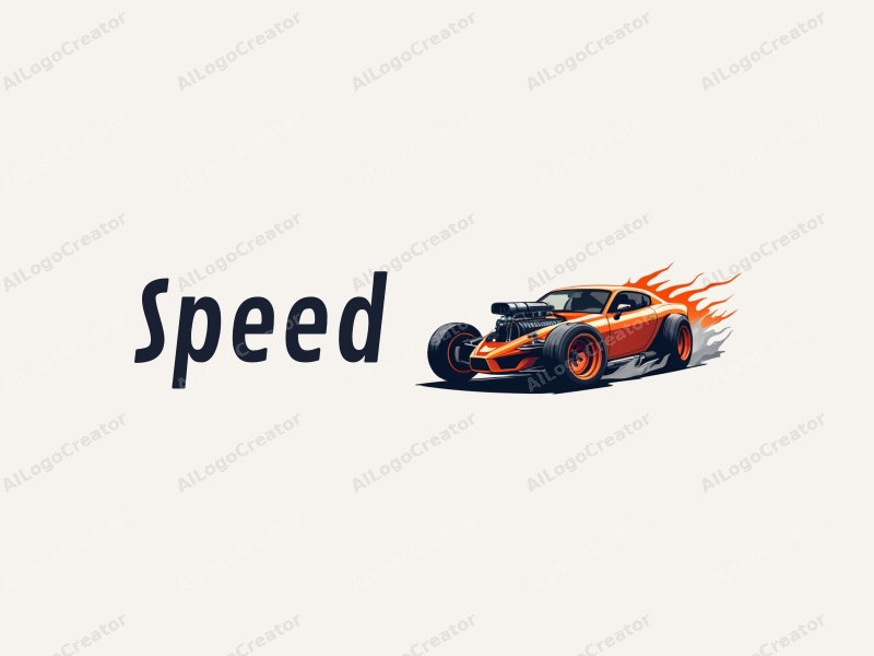 a modern design featuring dynamic elements of speed and power, incorporating stylized wheels and an engine silhouette, combined with a clean background.