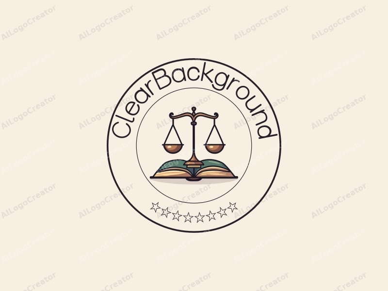 minimalist design features simple scales and books, representing law and knowledge, combined with a clean background and a transparent color palette.