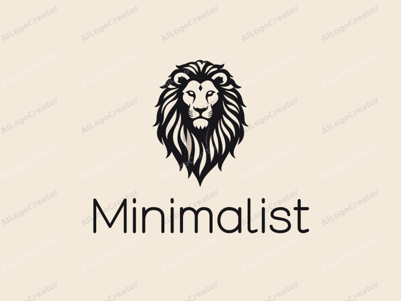 minimalist design features a stylized lion intertwined with a belt, using clean lines and a black and white color scheme, creating a harmonious and simple composition.