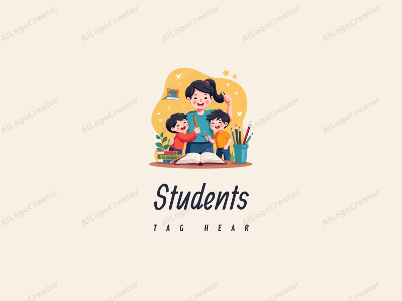 playful design features vibrant colors, stylized students and school elements, along with books and paintbrushes, combined with a clean and harmonious background.